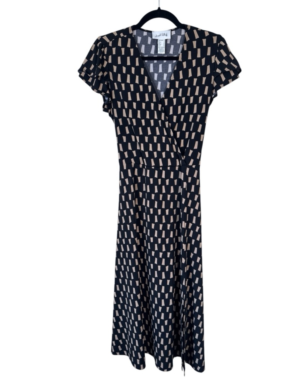 Joseph Ribkoff Black Tan Faux Wrap Dress Womens 12 Casual Classic Tie Waist